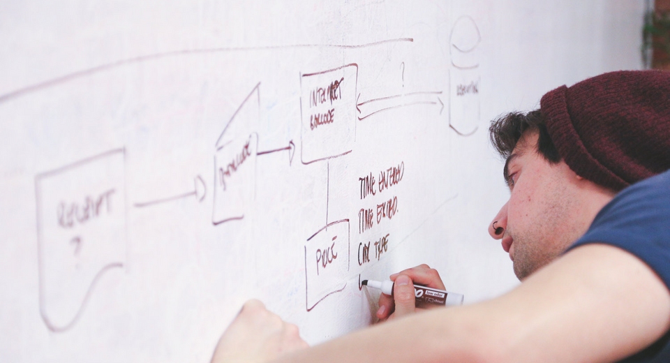 man writing down ideas